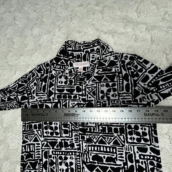 Tori Richard Womens Midi Shirt Dress Small Half Button Front Black White Print - Picture 7 of 9